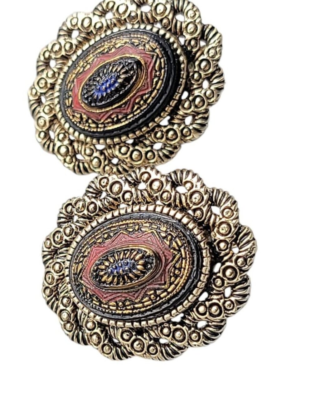 Vtg Sarah Coventry Old Vienna Clip-ons 1960s Antique Gold-Tone Braided Border